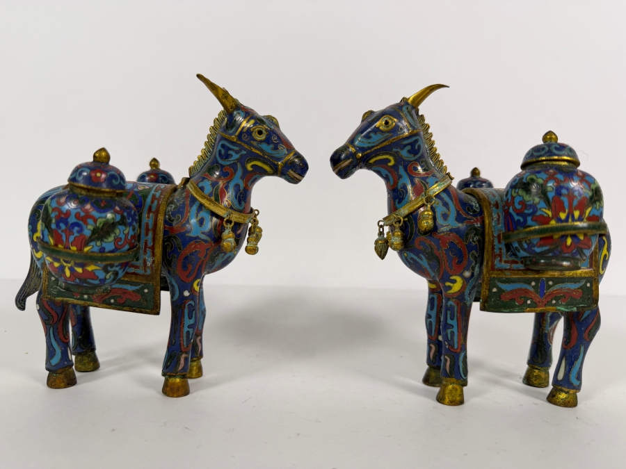 Pair Of Vintage Chinese Cloisonne Horse Figurines Each Measures 6W X 6H [Photo 2]