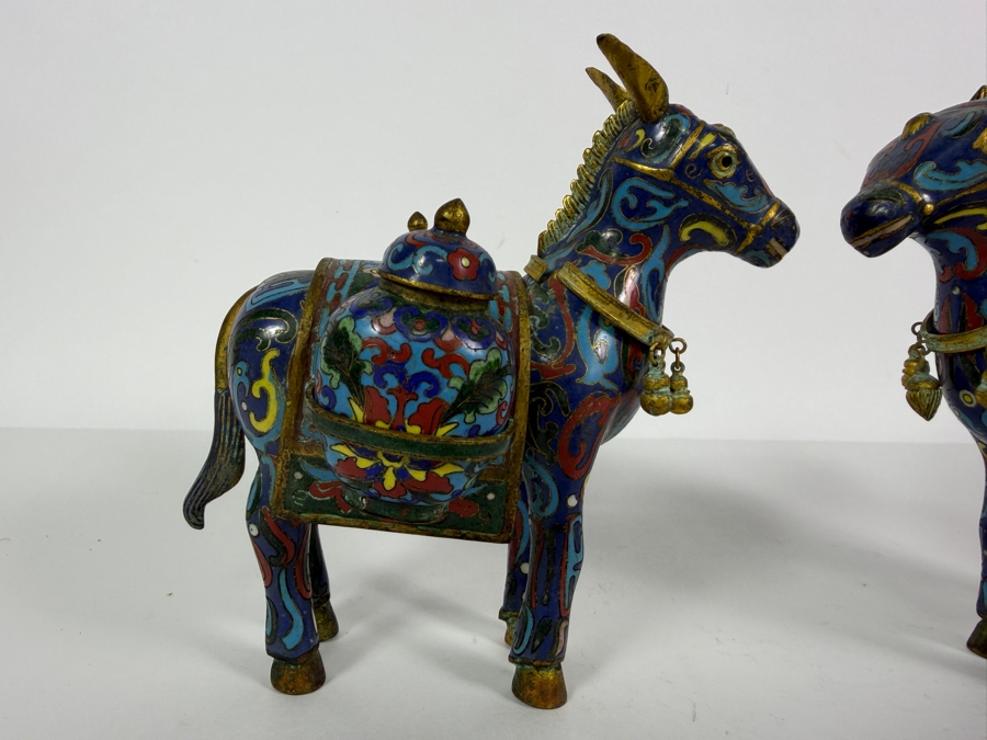 Pair Of Vintage Chinese Cloisonne Horse Figurines Each Measures 6W X 6H [Photo 3]