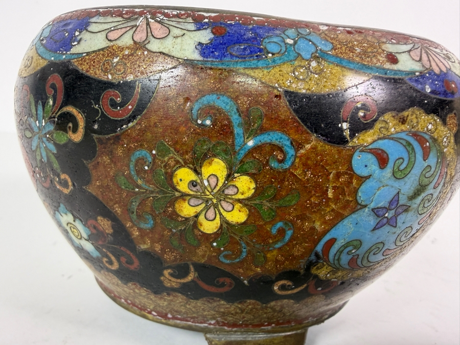 Antique Japanese Cloisonne Enamel Brazier Censer Bowl 4W X 3.25H [Photo 7]