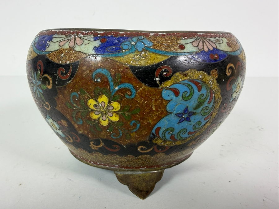 Antique Japanese Cloisonne Enamel Brazier Censer Bowl 4W X 3.25H [Photo 6]