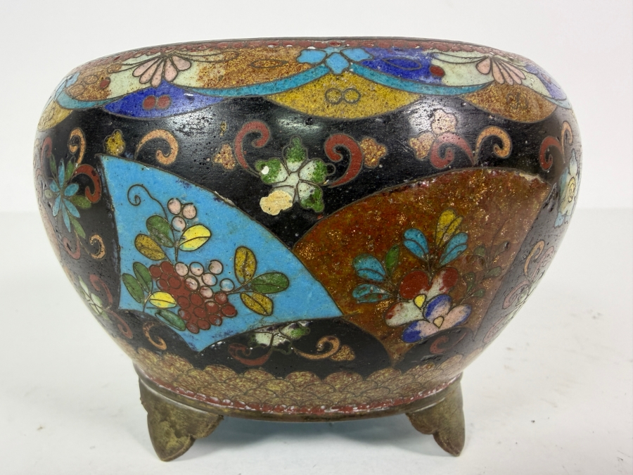 Antique Japanese Cloisonne Enamel Brazier Censer Bowl 4W X 3.25H [Photo 2]