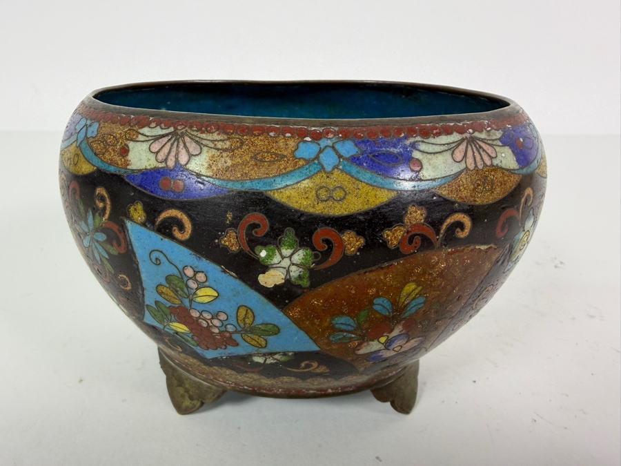Antique Japanese Cloisonne Enamel Brazier Censer Bowl 4W X 3.25H [Photo 3]