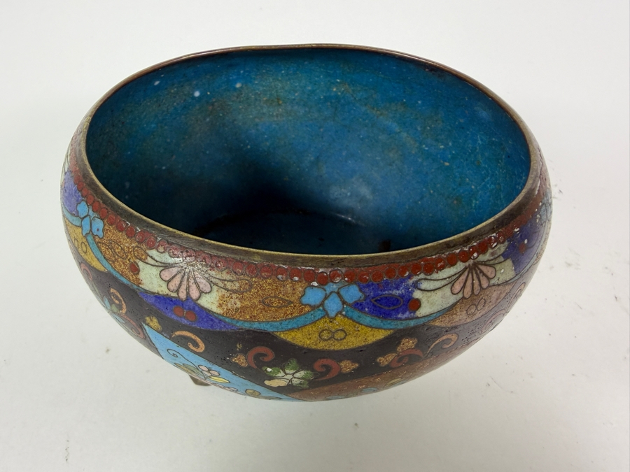 Antique Japanese Cloisonne Enamel Brazier Censer Bowl 4W X 3.25H [Photo 4]