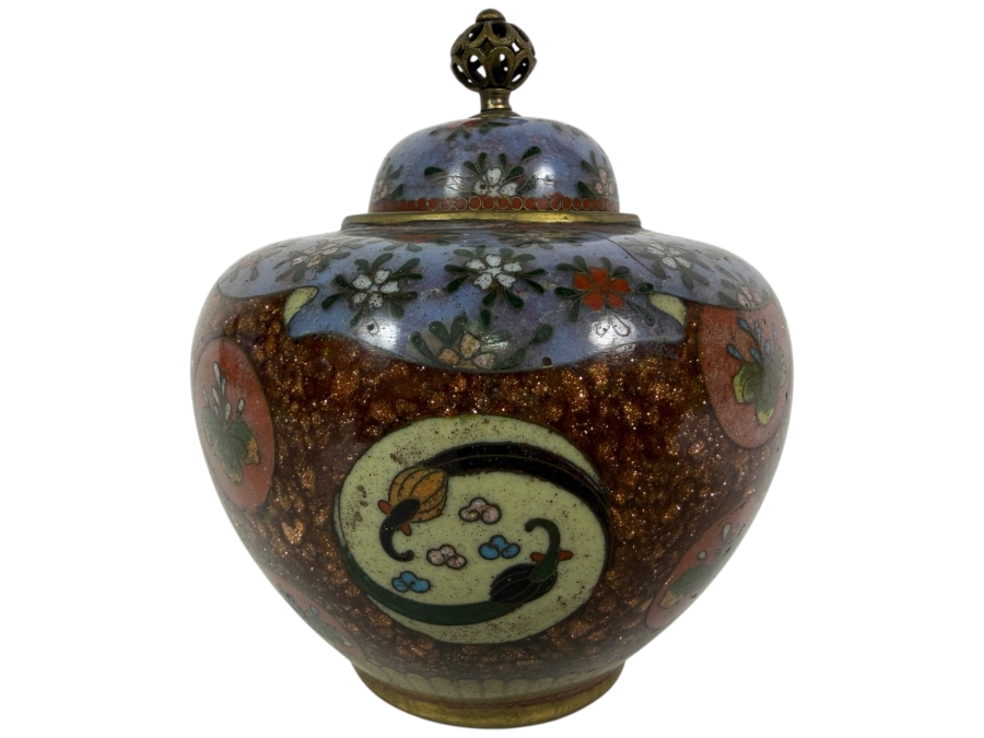  Antique Japanese Meiji Era Cloisonne Enamel Ginger Jar 3.5'H