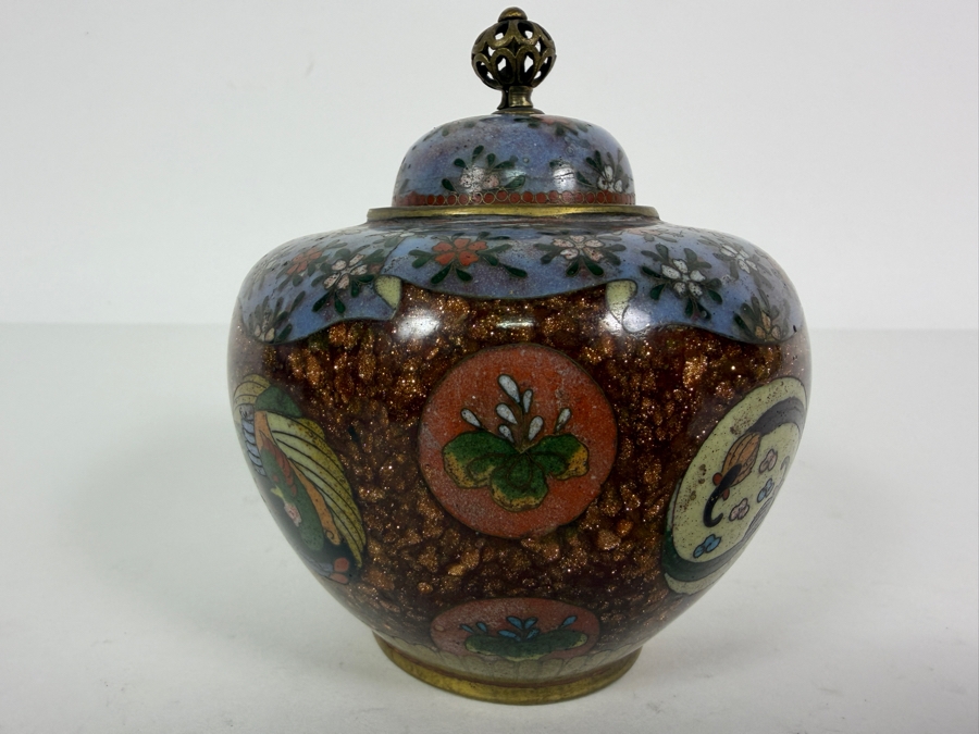  Antique Japanese Meiji Era Cloisonne Enamel Ginger Jar 3.5'H [Photo 4]