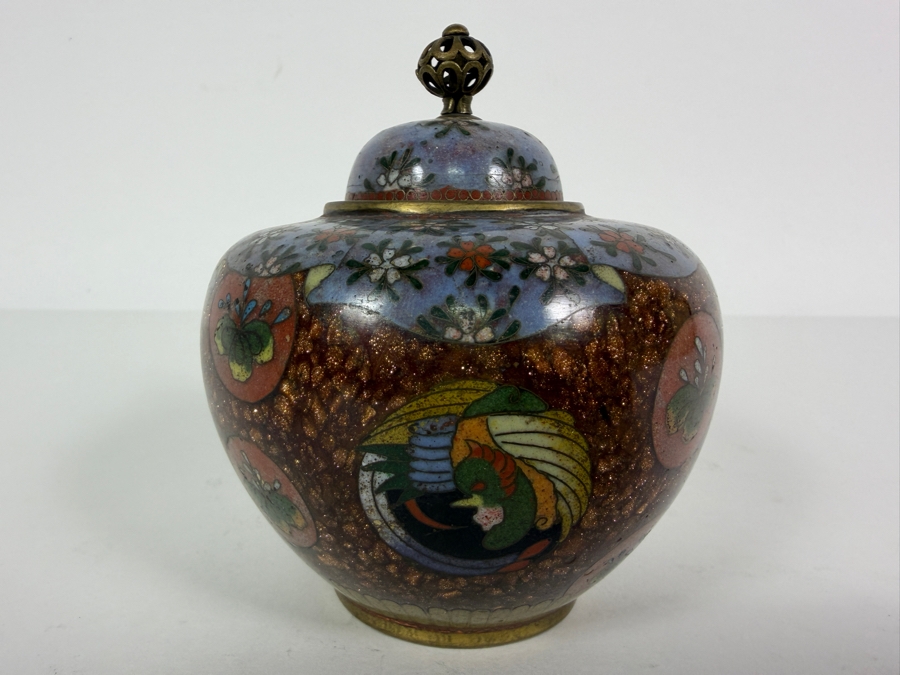  Antique Japanese Meiji Era Cloisonne Enamel Ginger Jar 3.5'H [Photo 3]