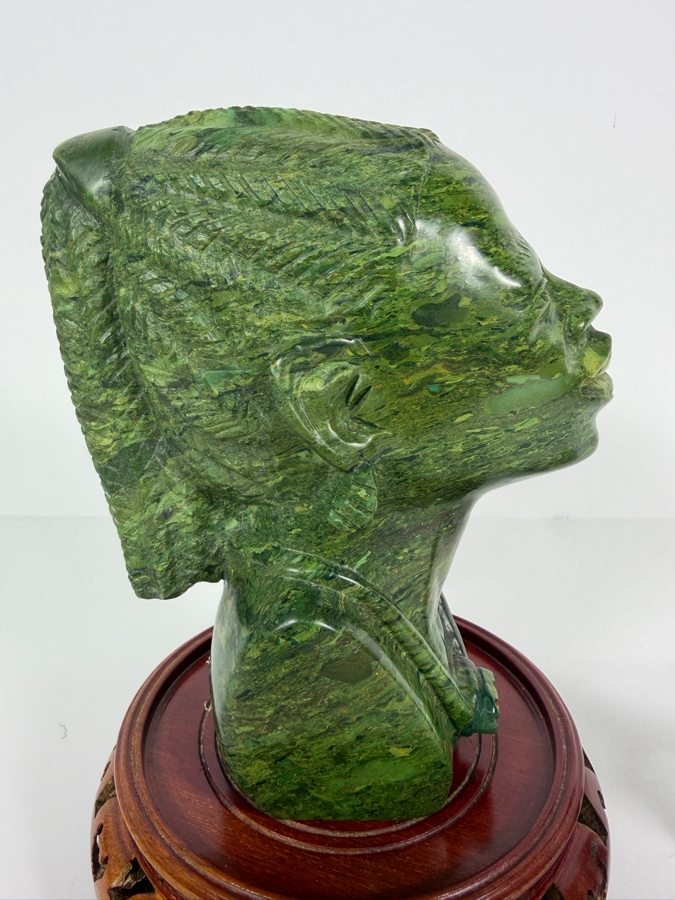 Hand-carved African Green Stone Bust Figurine On Wooden Stand 7H And Elephant Figurine 3H [Photo 4]