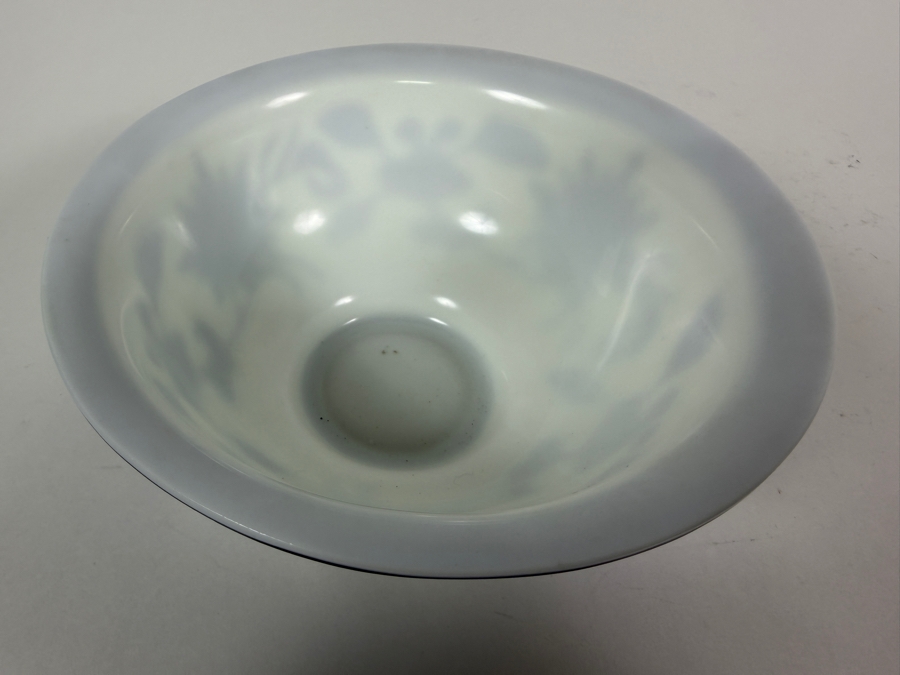 Vintage Chinese Peking Glass Bowl With A Deeply Carved Blue Glass Overlay Creating A Prominent Lotus Flower 7W X 3H [Photo 6]