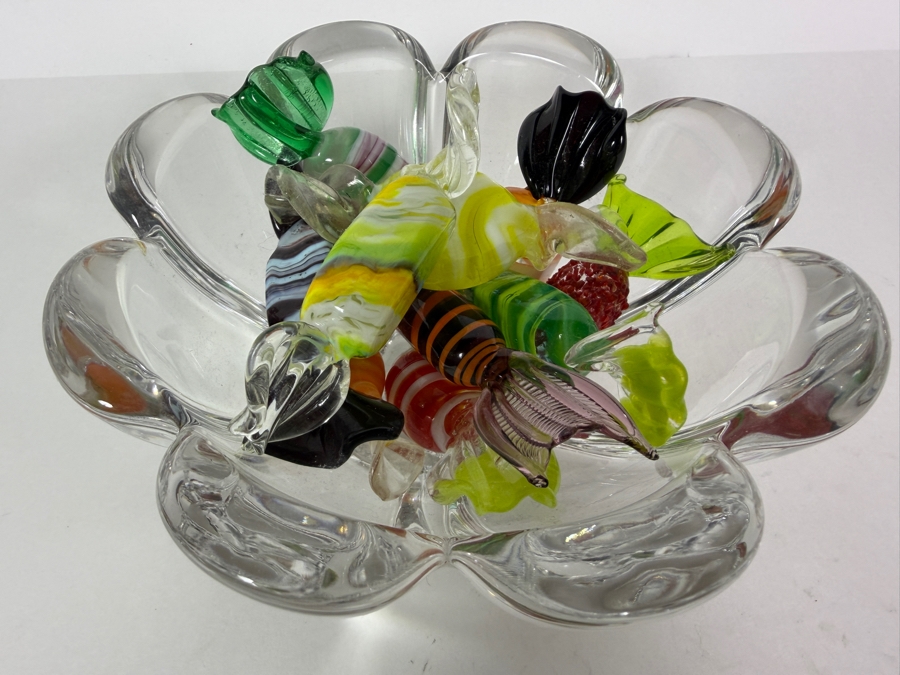 Vintage Crystal Bowl Filled With Murano Art Glass Candies 6W X 3H [Photo 2]