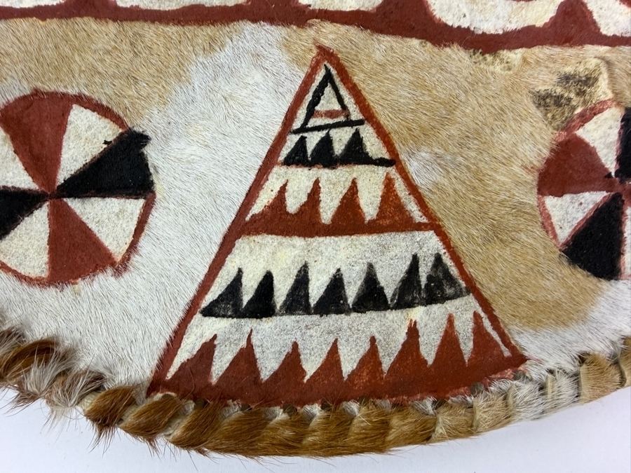 Vintage East African Maasai Warrior's Shield 15'W With Carved Wooden Club 18'L [Photo 3]