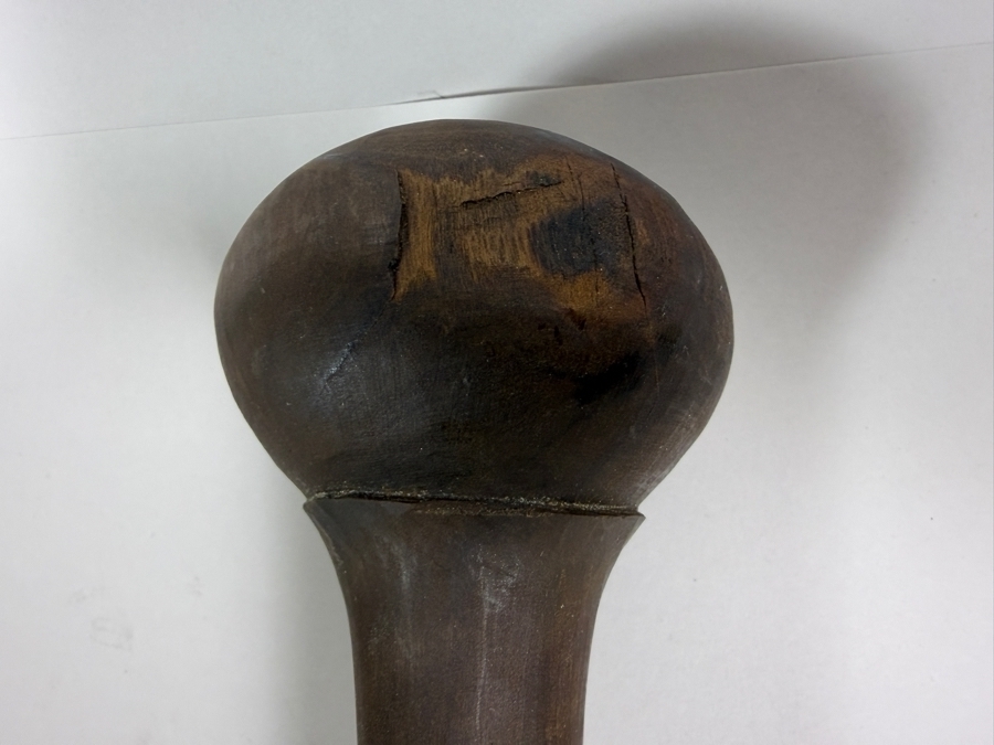 Vintage East African Maasai Warrior's Shield 15'W With Carved Wooden Club 18'L [Photo 4]