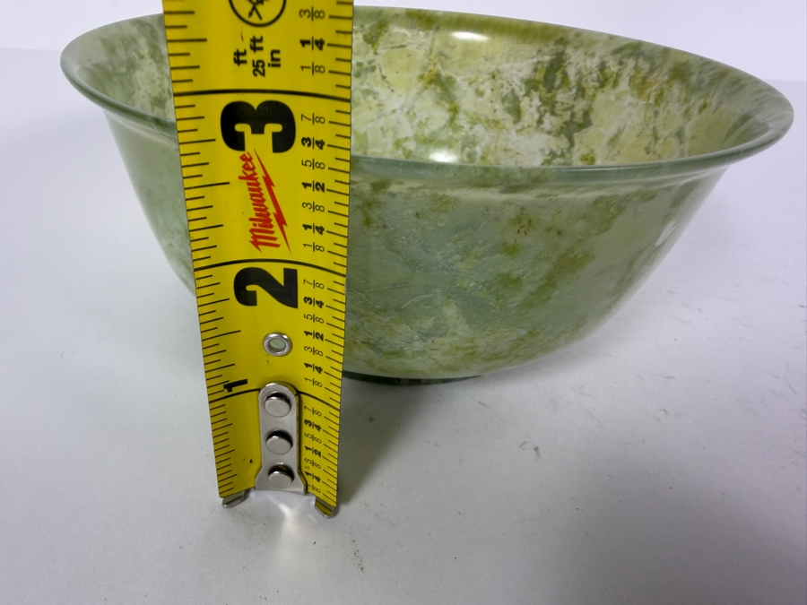 Vintage Chinese Spinach Jade Bowl 6.5W X 2.75H With Carved Wooden Stand [Photo 8]