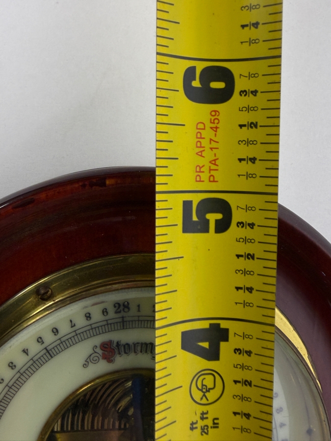 Just Added - Vintage ATCO Germany Aneroid Barometer In Round Wooden Frame With Hanging Brass Ring 5.25'H [Photo 3]