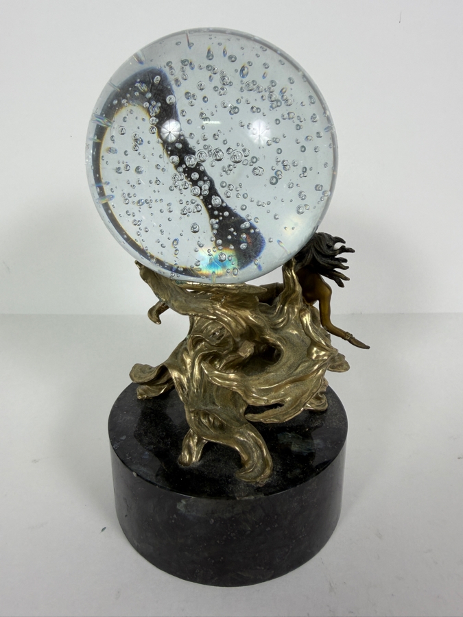 Just Added - Franklin Mint Passions Of The Future Bronze Female Nymphs Sculpture With Controlled Bubble Glass Ball By Julie Bell 7'H [Photo 3]