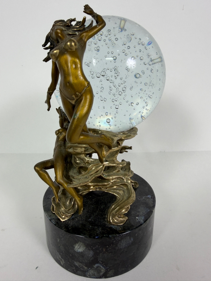 Just Added - Franklin Mint Passions Of The Future Bronze Female Nymphs Sculpture With Controlled Bubble Glass Ball By Julie Bell 7'H [Photo 2]