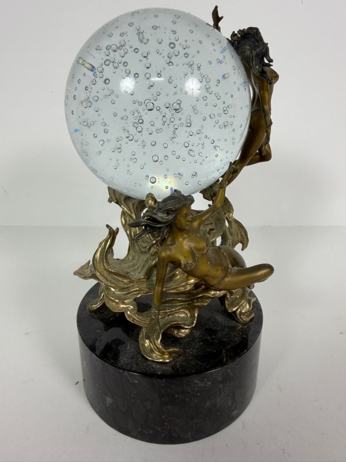Just Added - Franklin Mint Passions Of The Future Bronze Female Nymphs Sculpture With Controlled Bubble Glass Ball By Julie Bell 7'H [Photo 4]