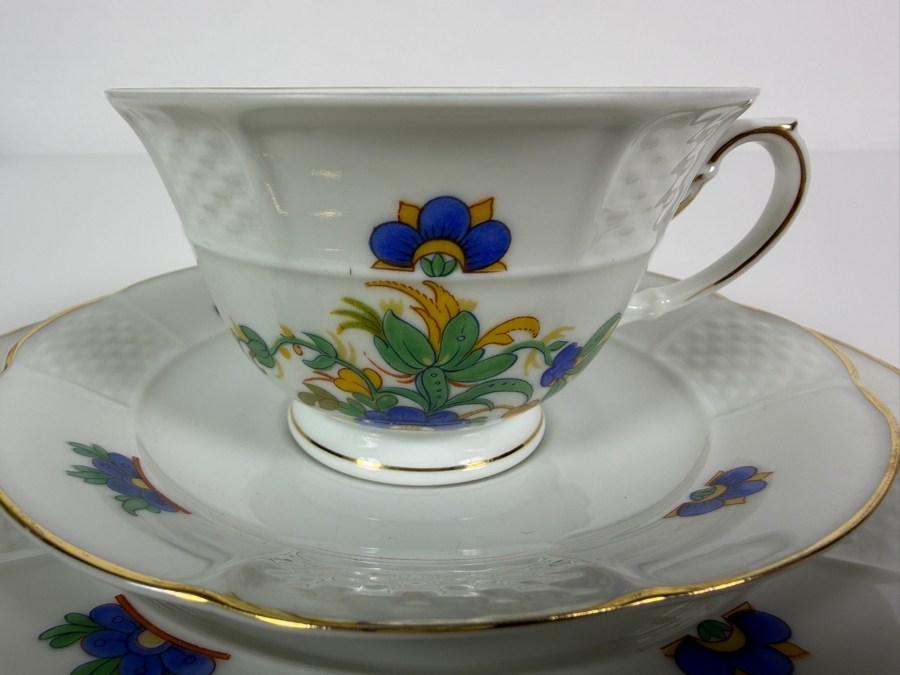 Just Added - Antique Rosenthal Bavaria Hand-Painted Porcelain Tea Cup Saucer And Dessert Plate Trio Set 7.75'W [Photo 4]
