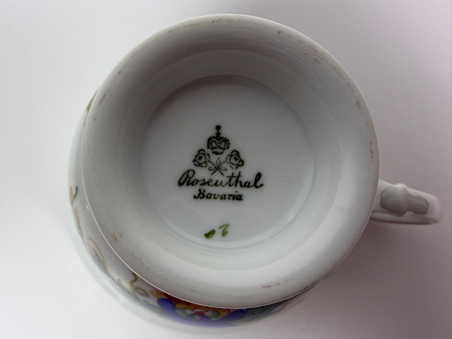Just Added - Antique Rosenthal Bavaria Hand-Painted Porcelain Tea Cup Saucer And Dessert Plate Trio Set 7.75'W [Photo 5]
