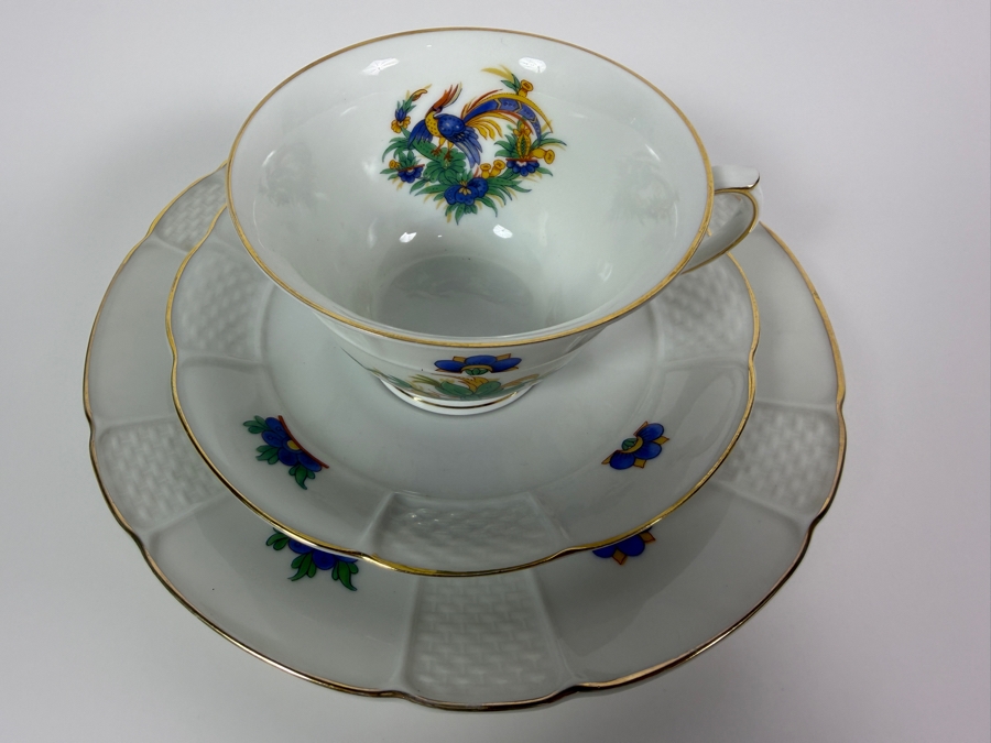 Just Added - Antique Rosenthal Bavaria Hand-Painted Porcelain Tea Cup Saucer And Dessert Plate Trio Set 7.75'W [Photo 2]