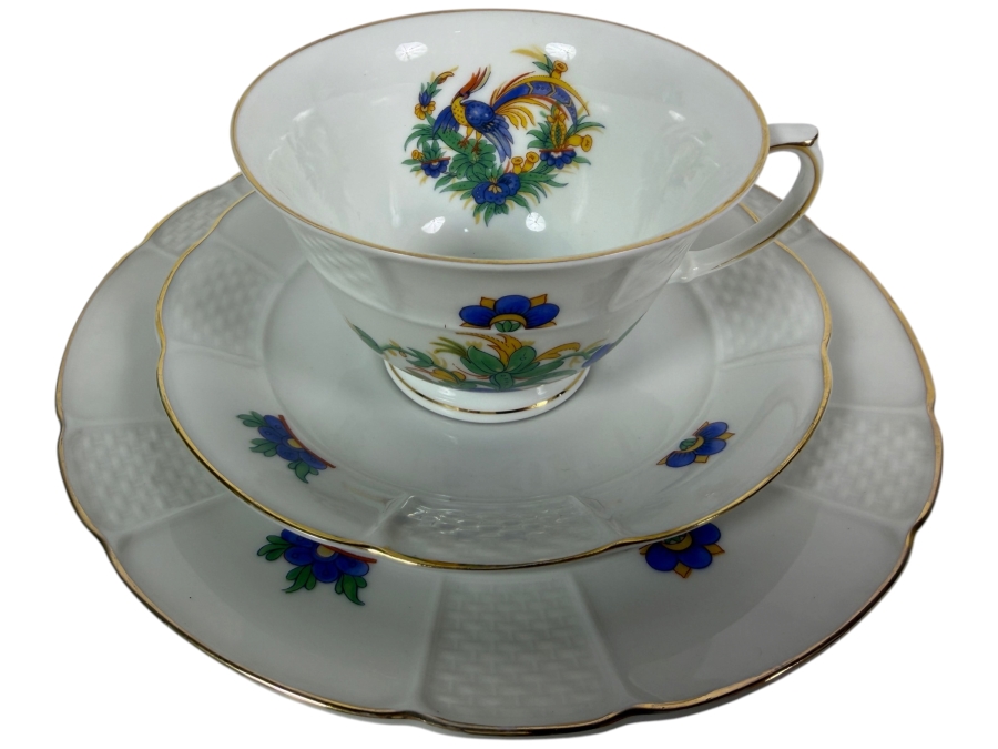 Just Added - Antique Rosenthal Bavaria Hand-Painted Porcelain Tea Cup Saucer And Dessert Plate Trio Set 7.75'W