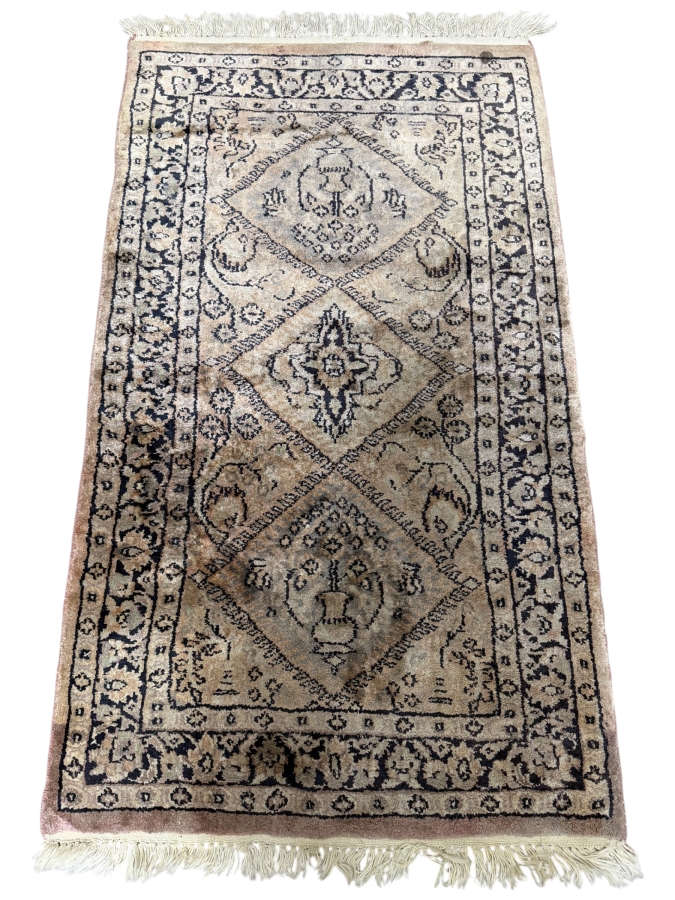 Just Added - Vintage Silk Blend Hand Knotted Oriental Rug With Floral Border 24' x 42'