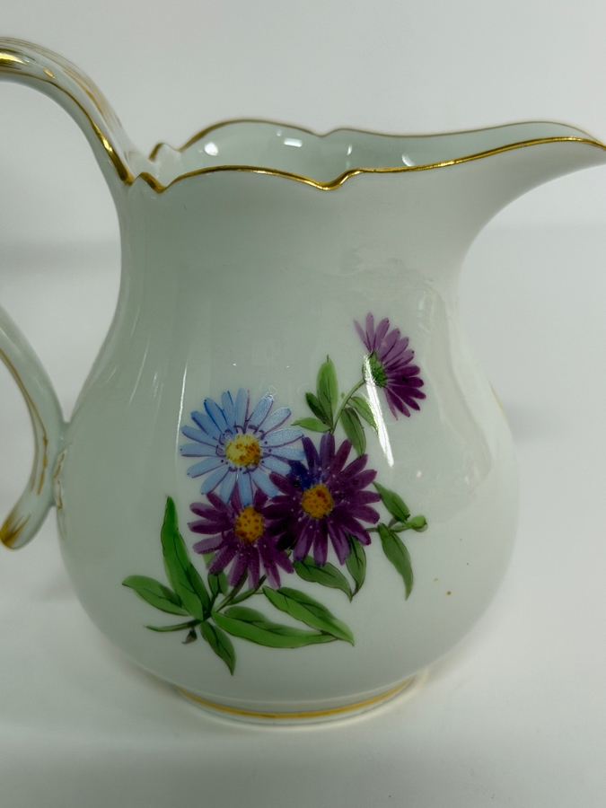 Just Added - Antique Meissen Hand-Painted Floral Porcelain Coffee Pot And Creamer Set 10'H And 4.5'H [Photo 3]