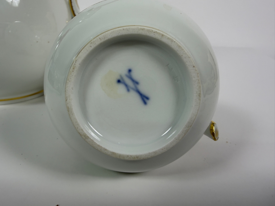 Just Added - Antique Meissen Hand-Painted Floral Porcelain Coffee Pot And Creamer Set 10'H And 4.5'H [Photo 7]