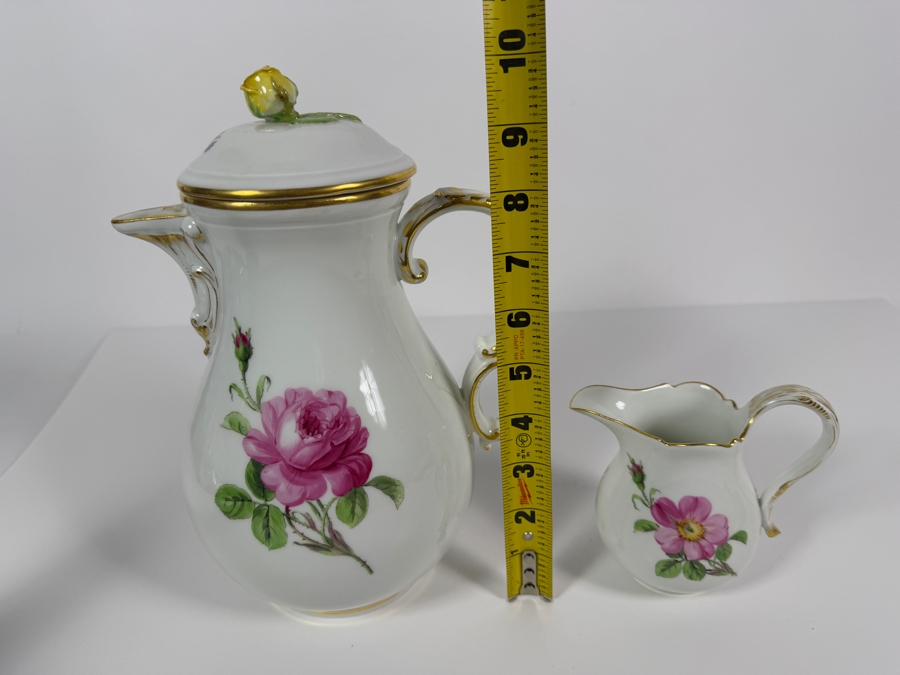 Just Added - Antique Meissen Hand-Painted Floral Porcelain Coffee Pot And Creamer Set 10'H And 4.5'H [Photo 10]