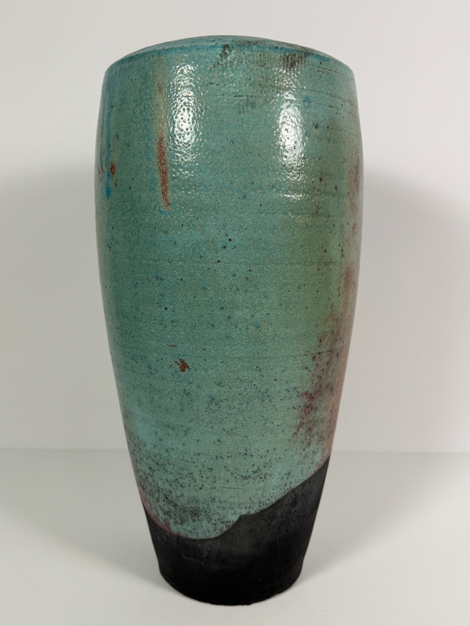 Just Added - Mark Hines Studio Raku Pottery Large 16'H Tall Turquoise Green Glazed Ceramic Vase [Photo 5]