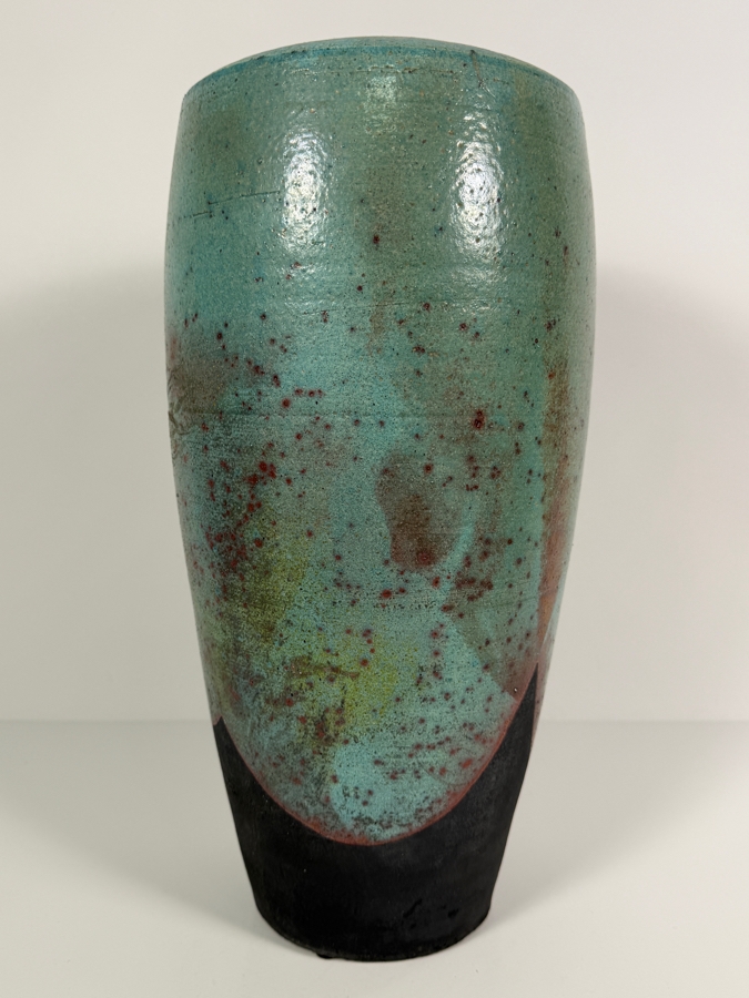 Just Added - Mark Hines Studio Raku Pottery Large 16'H Tall Turquoise Green Glazed Ceramic Vase [Photo 4]