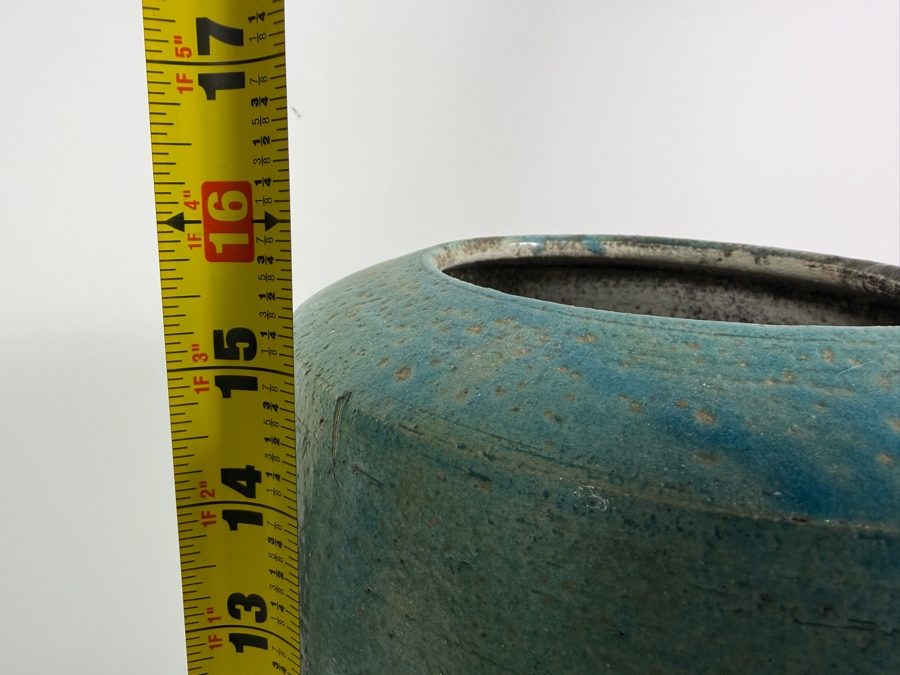 Just Added - Mark Hines Studio Raku Pottery Large 16'H Tall Turquoise Green Glazed Ceramic Vase [Photo 8]