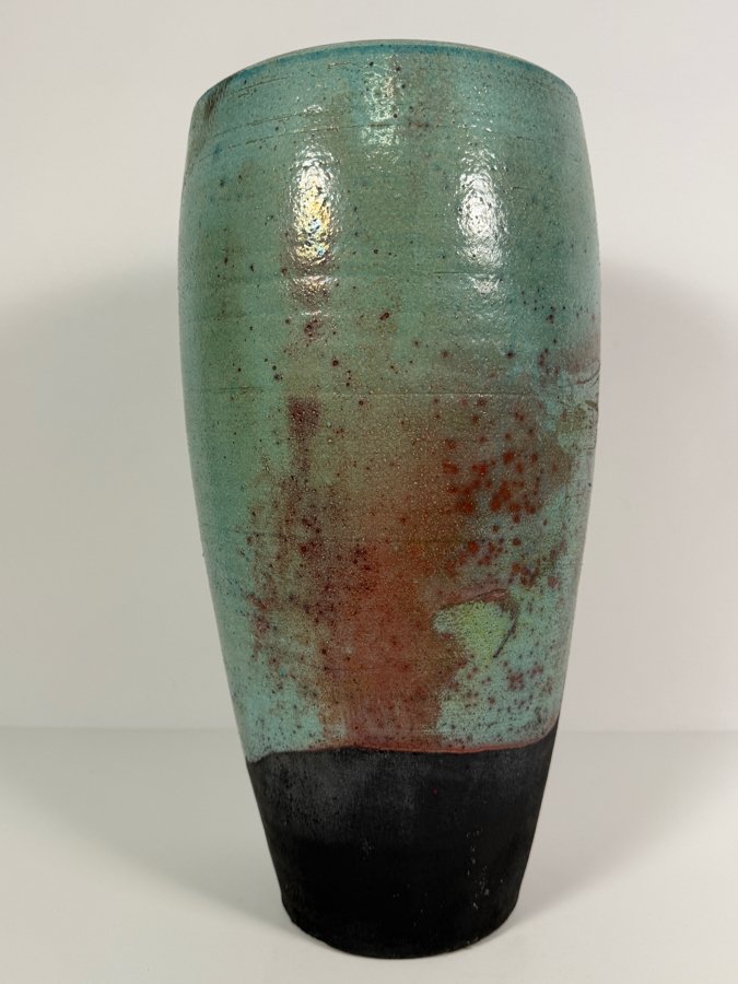 Just Added - Mark Hines Studio Raku Pottery Large 16'H Tall Turquoise Green Glazed Ceramic Vase [Photo 3]