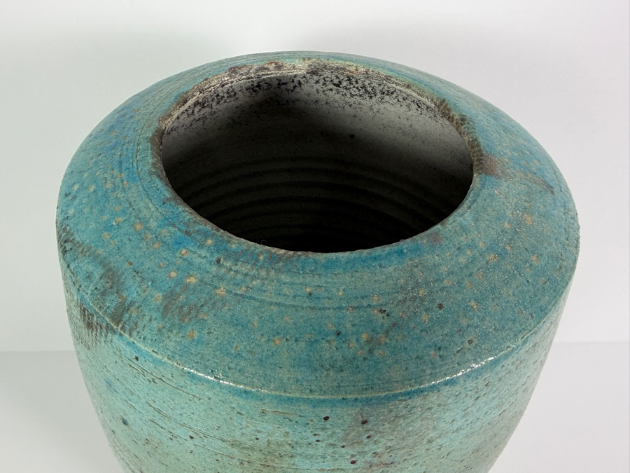 Just Added - Mark Hines Studio Raku Pottery Large 16'H Tall Turquoise Green Glazed Ceramic Vase [Photo 6]