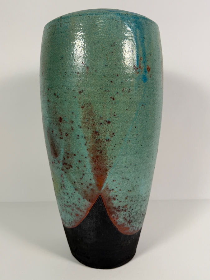 Just Added - Mark Hines Studio Raku Pottery Large 16'H Tall Turquoise Green Glazed Ceramic Vase [Photo 2]