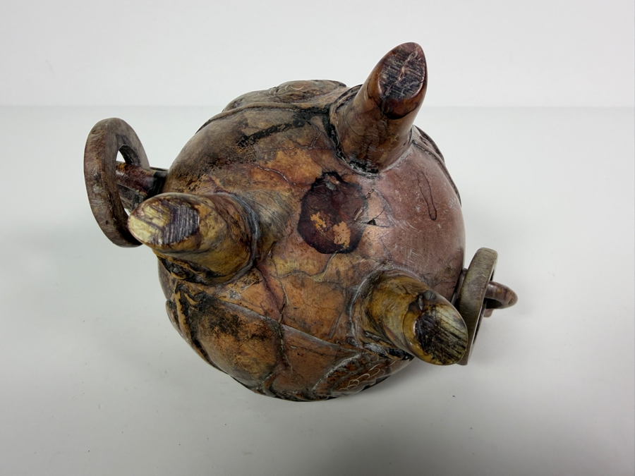 Just Added - Chinese Carved Soapstone Tripod Censer Incense Burner With Foo Dog Lid And Dragon Handles 6.25'H [Photo 7]