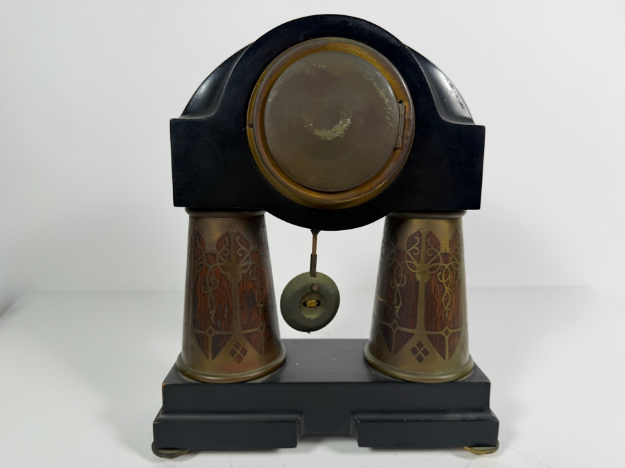 Just Added - Antique Erhard And Sohne German Art Nouveau Jugendstil Brass Intarsia Zodiac Column Mantel Clock 9'W X 3'D X 11'H [Photo 8]