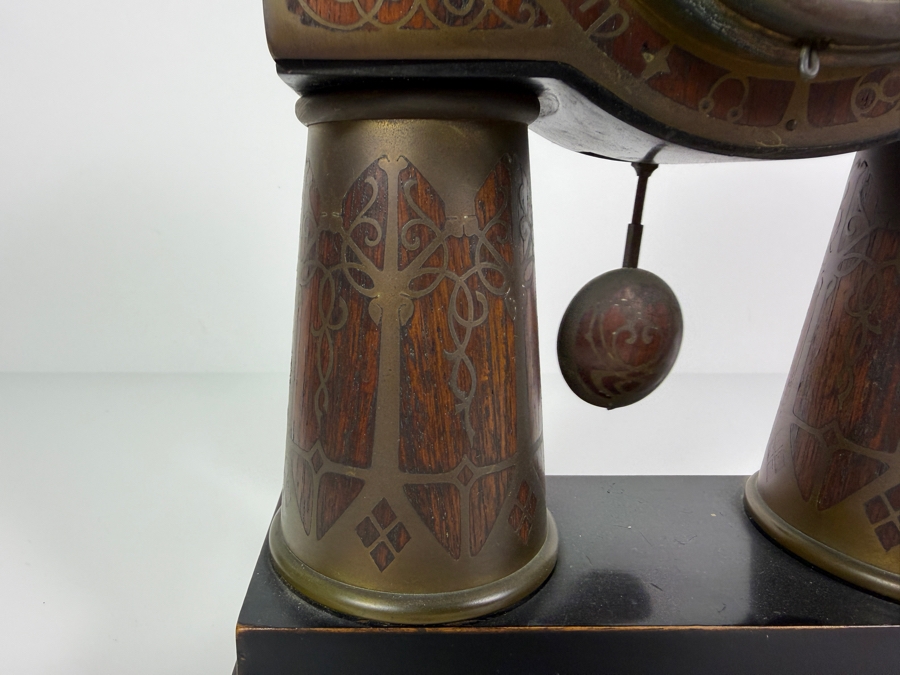 Just Added - Antique Erhard And Sohne German Art Nouveau Jugendstil Brass Intarsia Zodiac Column Mantel Clock 9'W X 3'D X 11'H [Photo 6]