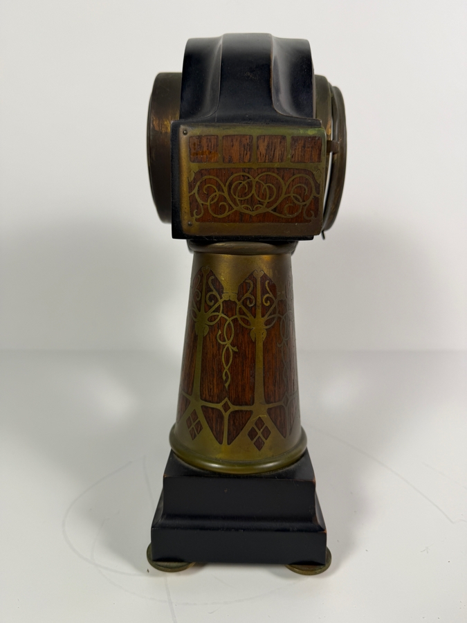 Just Added - Antique Erhard And Sohne German Art Nouveau Jugendstil Brass Intarsia Zodiac Column Mantel Clock 9'W X 3'D X 11'H [Photo 7]