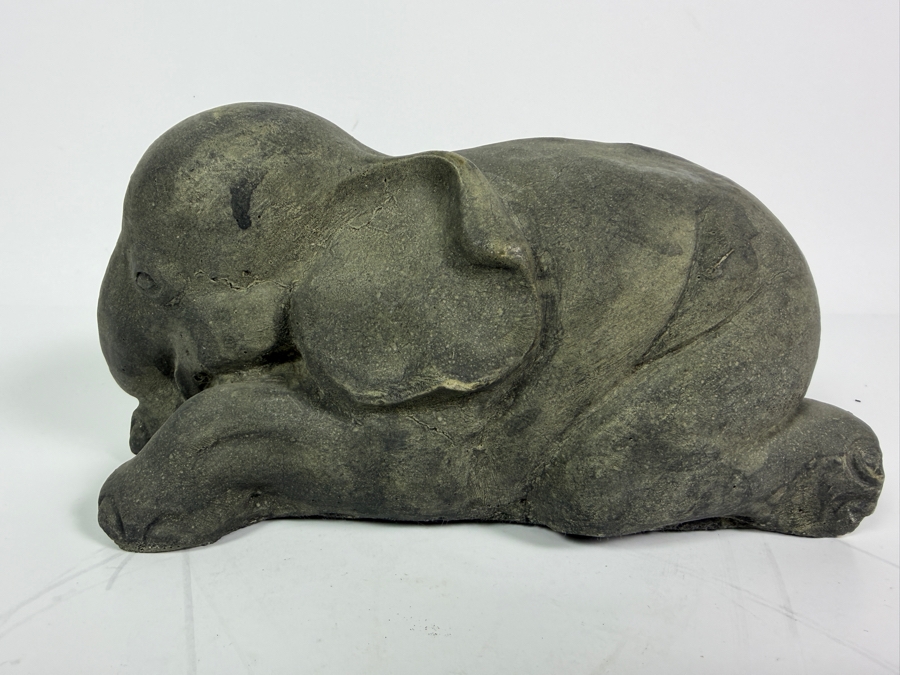 Just Added - Vintage Carved Stone Reclining Baby Elephant Garden Statue Sculpture 9'W [Photo 3]
