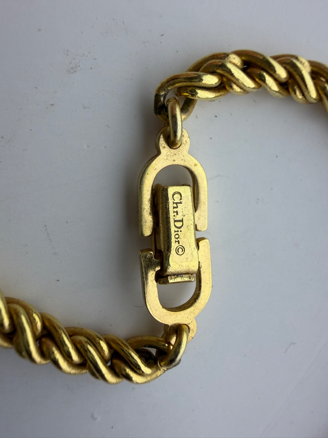 Just Added - Vintage Christian Dior Gold Tone Rope Chain Necklace With Black And Ribbed White Glass Beads [Photo 2]