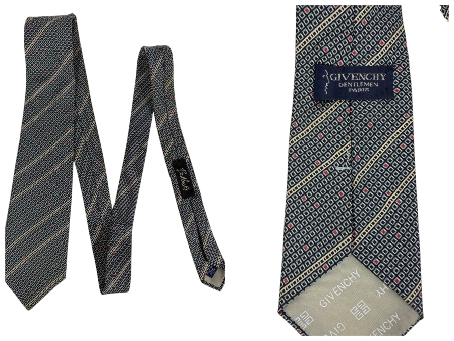 Just Added - Vintage Givenchy Gentlemen Paris Silk Necktie With Geometric Diamond Pattern 
