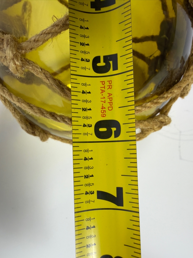 Just Added - Vintage Amber Green Hand Blown Glass Japanese Fishing Float Ball In Macrame Jute Rope Netting 6'W [Photo 4]