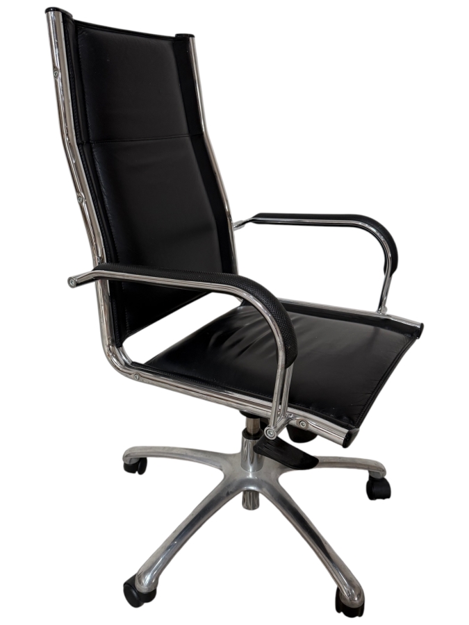 Just Added - Sitland ICE Manager Modern Black Leather High-Back Executive Office Desk Chair With Chrome Frame