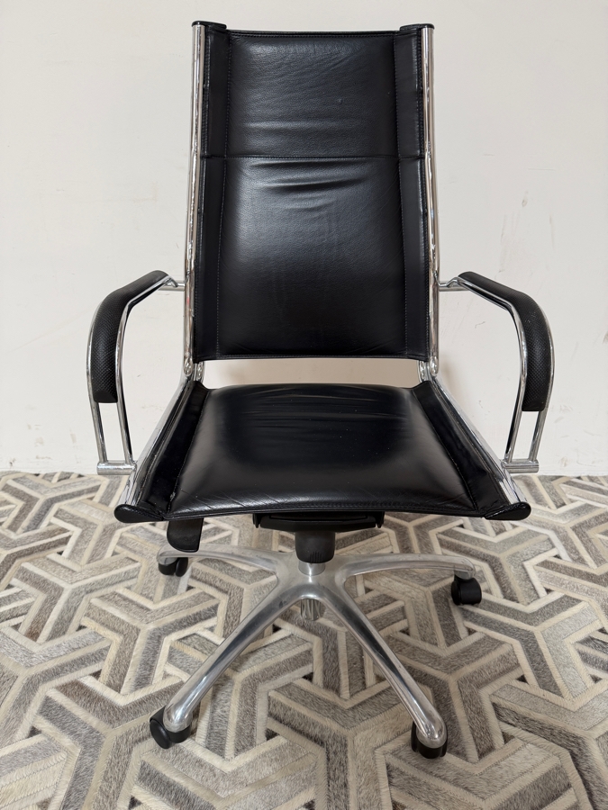 Just Added - Sitland ICE Manager Modern Black Leather High-Back Executive Office Desk Chair With Chrome Frame [Photo 2]