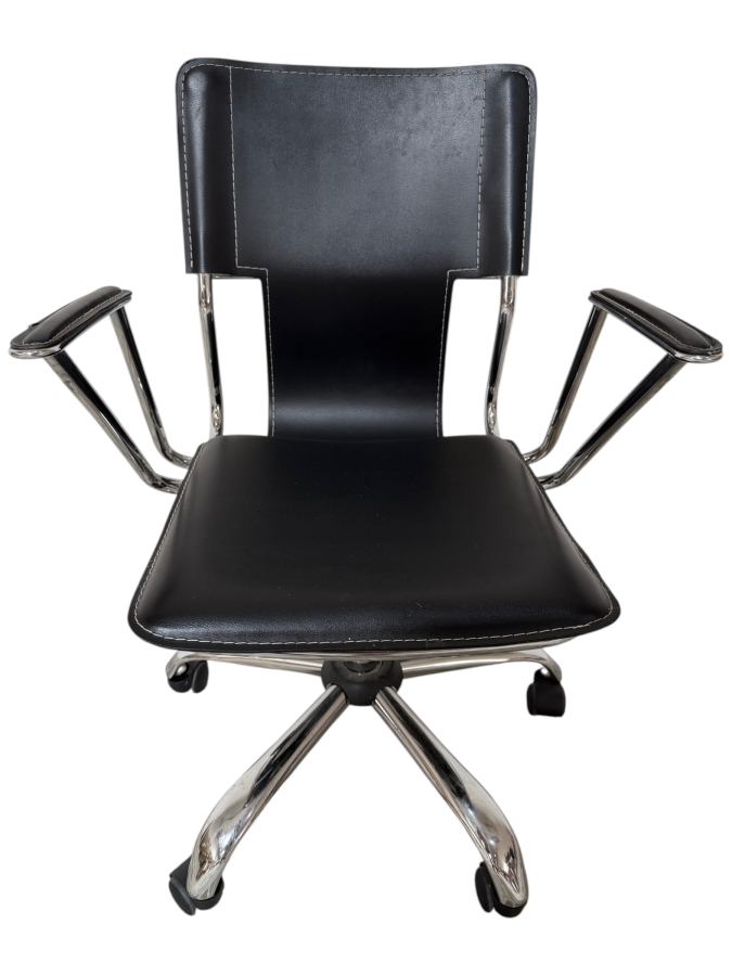 Just Added - JK Furniture Co Modern Black Faux Leather Swivel Office Desk Chair With Angular Chrome Frame And Arms