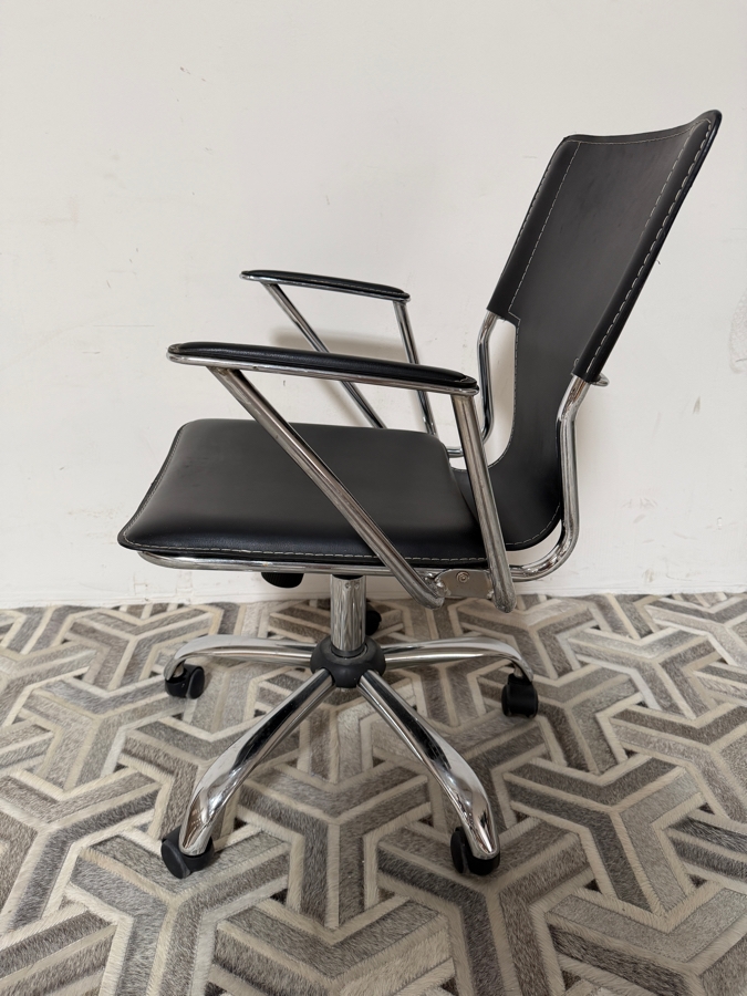 Just Added - JK Furniture Co Modern Black Faux Leather Swivel Office Desk Chair With Angular Chrome Frame And Arms [Photo 3]