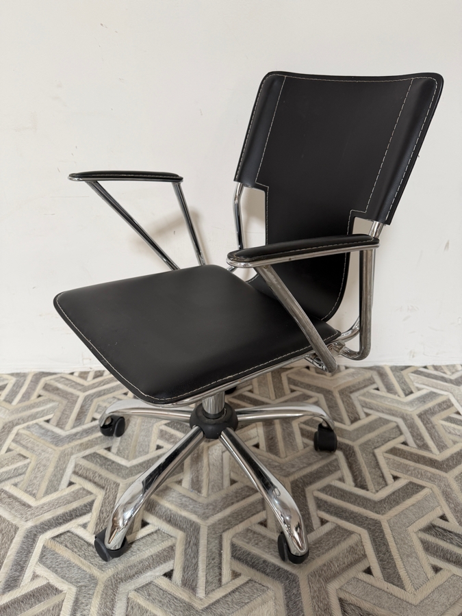 Just Added - JK Furniture Co Modern Black Faux Leather Swivel Office Desk Chair With Angular Chrome Frame And Arms [Photo 2]