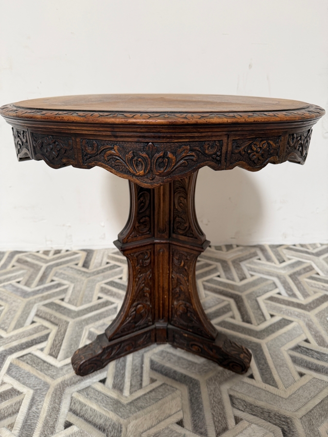 Just Added - Vintage Carved Wooden Round Side Table 25W X 25H [Photo 3]