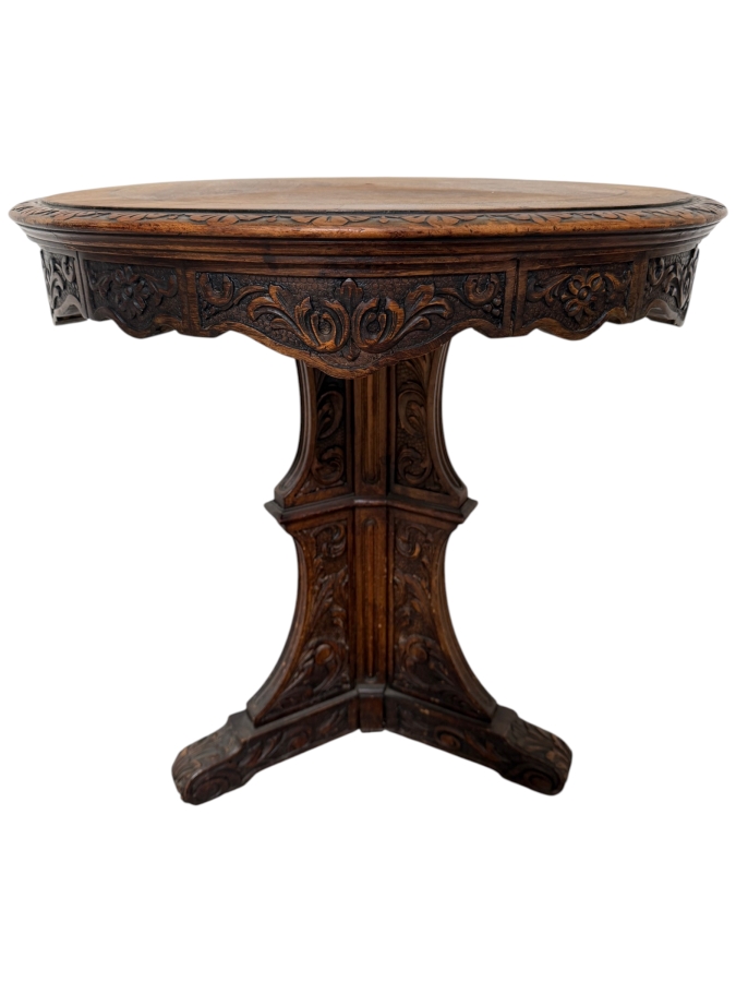 Just Added - Vintage Carved Wooden Round Side Table 25W X 25H