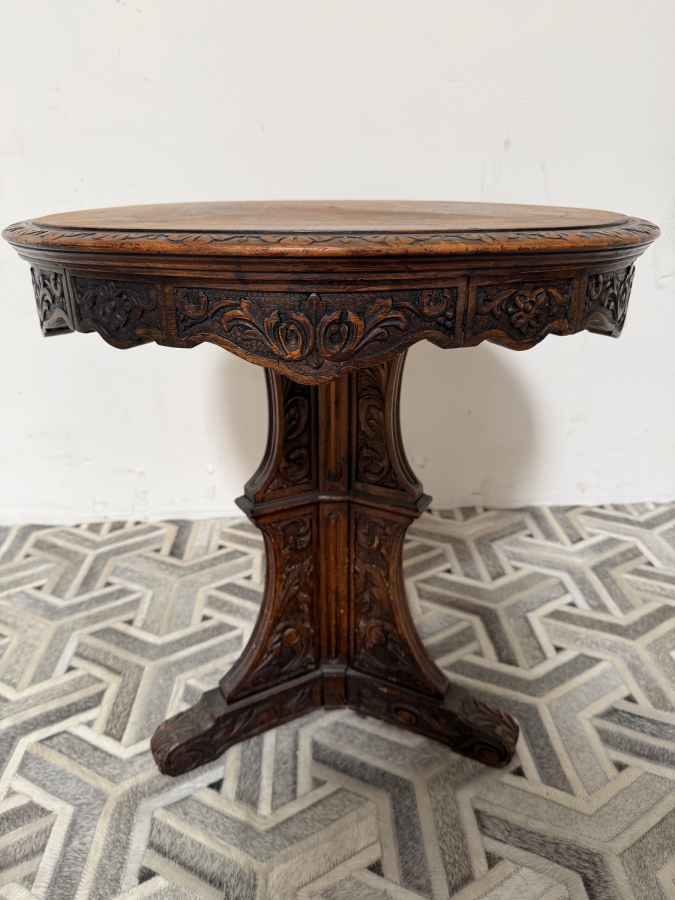 Just Added - Vintage Carved Wooden Round Side Table 25W X 25H [Photo 2]